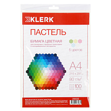 Бумага KLERK А-4 80 г/м2, 100 листов пастель, 5 пастельных цветов по 20 листов