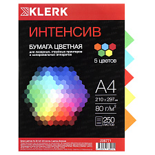 Бумага KLERK А-4 80 г/м2, 250 листов интенсив, 5 ярких цветов по 50 листов