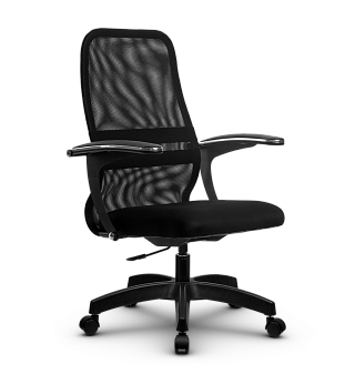 Кресло SU-C-8. Обивка - сетка/ткань-сетка, цвет черный. Пластиковая крестовина. Механизм Пиастра. Нагрузка до 120 кг.