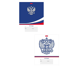 Тетрадь 12 листов скоба А5 в клетку с полями Hatber "Символ России" обложка мелованный картон, 5 дизайнов
