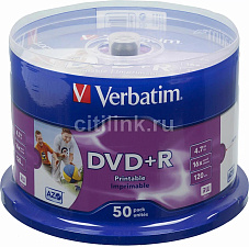 Диск DVD+R  4.7ГБ,16x, Cake Box,50шт/уп. Verbatim