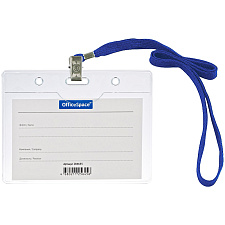 Бейдж 100х75 горизонтальный OfficeSpace, на клипсе, текстильный синий шнур, размер вставки 85*55мм