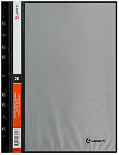 Скоросшиватель 20 файлов, пластиковый, верхний лист прозрачный, боковая перфорация, цвет черный, Lamark
