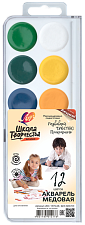 Краски акварельные медовые 14 цветов Луч "Школа творчества", в пластиковом пенале, без кисти