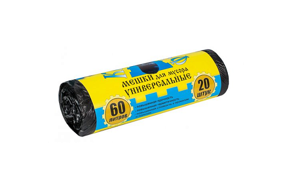 Мешки для мусора "Крепакоф" ПНД 60л 20шт в рулоне, плотность 9 мкм, размер 55х70см, черные