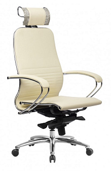 Кресло Samurai K-2.04. Обивка - экокожа, цвет бежевый. Съемный 3D подголовник. Хромированная крестовина. Синхромеханизм. Нагрузка до 150 кг.