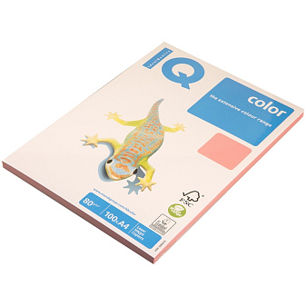 Бумага ЦО IQ COLOR формат А-4, плотность 80г/м2, 100 листов, пастель, цвет розовый PI25