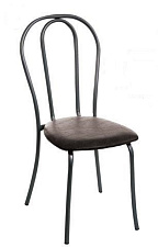 Стул Римский. Обивка - Черная экокожа. Черный металлический каркас, Нагрузка до 120 кг