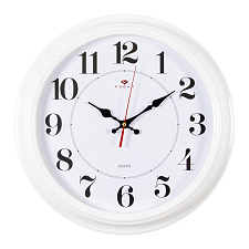 Часы настенные круглые Рубин Классика, пластик, диаметр 35 см, плавный ход, цвет белый