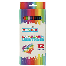 Карандаши цветные 12 цветов ClipStudio шестигранные, пластиковые, картонная упаковка с европодвесом