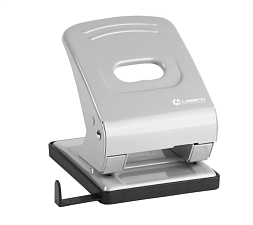 Дырокол до 40 листов с линейкой, Lamark Metallic,  металлический корпус, 2 отверстия, цвет серый