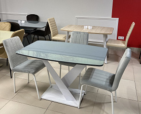 Стол обеденный "Франческа-СТ" (подстолье Торонто), столешница из стекла цвет серый, ноги цвет белый, размер 1200*750 мм, нераздвижной 