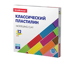 Пластилин 12 цветов ErichKrause Basic Классика 192 грамм, яркие насыщенные цвета, в картонной коробке