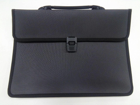 Портфель-картотека 2 отделения , на замке,ребристая поверхность, 950 мкр, с окантовкой, цвет черный