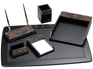 Набор офисный дерево  черный-темно коричневый/декоративный камень Delucci создан из 6 предметов  в классическом стиле