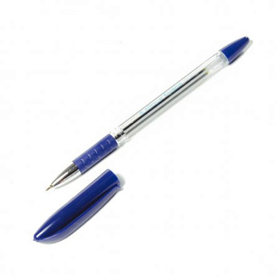 Ручка шариковая WORKMATE "Office Line", масляный стержень синего цвета, 0,7 мм, прозрачный корпус, резиновая манжетка