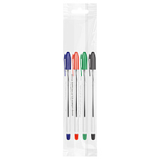 Ручка шариковая СТАММ "VeGa" в наборе 4 цвета, 0,7 мм, на масляной основе, прозрачный корпус