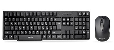 Беспроводной набор (клавиатура и мышь) Smartbuy ONE 236374AG, тонкая клавиатура, радиус действия 10м, размер 436.5x136.5x20мм, цвет черный