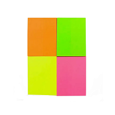 Блок самоклеящийся бумажный, размер 38х51мм, 50л х 4 неоновых  цвета, 200 листов  (цвета ассорти)