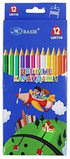 Цветные карандаши 12 цветов Basir "Полет друзей" деревянные, шестигранные, картонная упаковка с европодвесом
