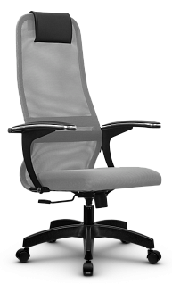 Кресло SU-BU158-8. Обивка - сетка/ткань, цвет серый. Пластиковая крестовина. Механизм Топ-ган. Нагрузка до 120 кг.