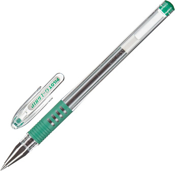 Ручка гелевая Pilot BLGP-G1 Grip, зеленый стержень, 0,5 мм, прозрачный корпус, резиновая манжетка