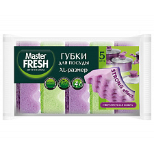Губка для мытья посуды "Master FRESH XL STRONG effect"  5шт/уп, размер 65х90х35мм