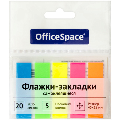 Флажки-закладки OfficeSpace, размер 45 х 12мм, 20л х 5 неоновых цветов, 100 листов, европодвес