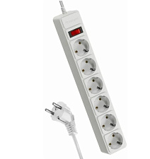 Сетевой фильтр Космос 3х1  6 розеток, мощность 3500Вт, длина провода 5 м, номинальный ток 16А, заземление, защита от перегрузок, цвет белый