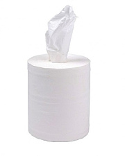 Полотенца бумажные рулонные 2-х слойные 60м белые, диаметр 14см, плотность 17 г/м2 без втулки с центральным вытяжным отверстием.