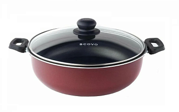 Сковорода-жаровня d=26 см Scovo Expert СЭ-013 , алюминий, антипригарное покрытие, крышка стекло, бордовый