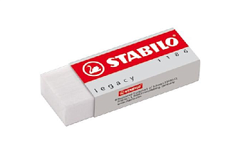 Ластик StabiloLegacy 1186/20 прямоугольный, в картонном держателе,пластик без фталатов, размер 62х22х11мм, цвет белый