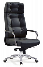 Кресло DAO. Обивка-кожа, цвет черный. Металлическая крестовина. Механизм качания с фиксацией в нескольких положениях. Металлические подлокотники с кожаными вставками. Нагрузка до 150 кг.   ЗАКАЗНАЯ ПОЗИЦИЯ