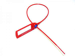 Пломба пластиковая номерная Цвет красный, белое поле. Рабочая длина 330мм/Общая длина 415мм Диаметр гибкого элемента 2,3 мм, 10шт/уп