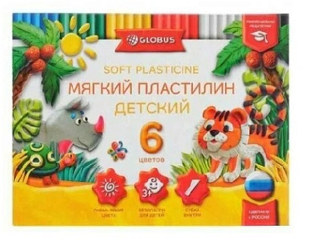 Пластилин 6 цветов "Globus " повышенной мягкости, 90 грамм