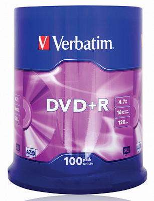 Диск DVD+R 4.7ГБ,16x,Cake Box,100шт/уп.