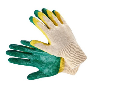 Перчатки хлопчато-бумажные 13 класс вязки с двойным латексным , высокой прочности с покрытием "ЛЮКС"