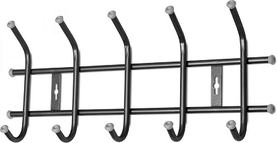 Вешалка настенная 5 крючка Ника ВНТ5/Ч, стальная труба с порошковым покрытием, наконечники - пластмассовые, размеры 48,5х8,5х21,5 см, цвет черный