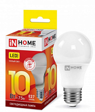 Лампа светодиодная "HOME" ЛОН А60 цоколь Е27 мощность 10W размер 110*60 пластик /алюминий 4000К белый свет