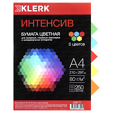 Бумага KLERK формат А-4, плотность 80 г/м2, 250 листов, интенсив, 5 цветов по 50 листов