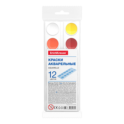 Краски акварельные 12 цветов ErichKrause Basic light pack, без кисти, в прозрачной упаковке с европодвесом