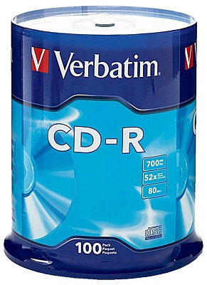 Диск CD-R 700МБ  Cake Box 52х 100шт/уп. Verbatim записываемый компакт-диск