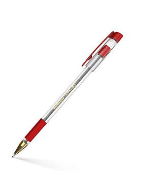 Ручка шариковая ErichKrause "Ultra L30", КРАСНЫЙ стержень, 0,7 мм, прозрачный корпус, резиновая манжетка
