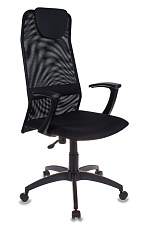 Кресло KB-8/BLACK спинка - сетка, сиденье - сетчатая ткань. цвет  черный. Пластиковые подлокотники. Пластиковая крестовина. Пружинно-винтовой механизм качания. Нагрузка до 120 кг. 