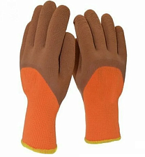 Перчатки утепленные акриловые с ворсом с толтым латексным губчатым покрытием арт. 610 СО ЗИМА