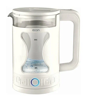 Чайник стекло ECON ECO-1505KE объем 1,5 л, мощность 1500Вт,  корпус стеклянная колба/пластик, диск, подсветка, цвет белый