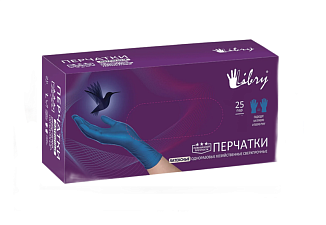 Перчатки латекс 25 пар/50 шт L (9) / Libry, цвет синие, сверхпрочные, вес пары - 37 г