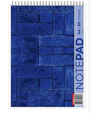 Блокнот формат А4, 60 листов "Глубокий синий" блок в клетку, на спирали, обложка - картон, твердая подложка, 2 дизайна