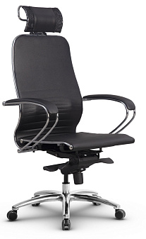 Кресло Samurai K-2.04. Обивка - экокожа, цвет черный. Съемный 3D подголовник. Хромированная крестовина. Синхромеханизм. Нагрузка до 150 кг.