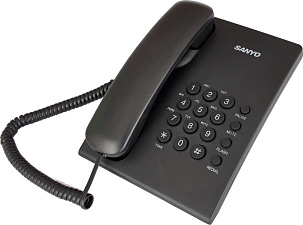 Телефон проводной SANYO RA-S204B, без дисплея, возможность установки на стене, повторный набор номера, кнопка "флэш",  цвет черный